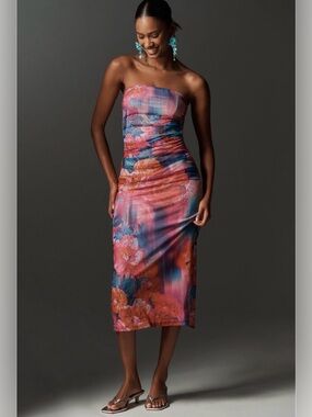 fleur strapless satin maxi slip dress Anthropologie The Fleur Strapless Satin Maxi Slip Dress In Red